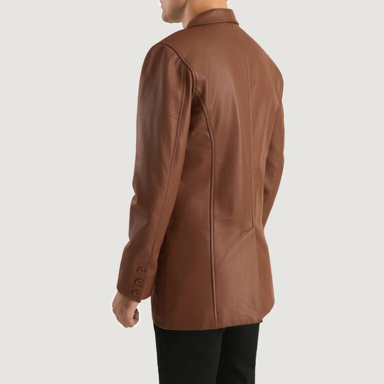 Mens Ray Cutler Brown Leather Blazer Tilted Back-8-1701088972393